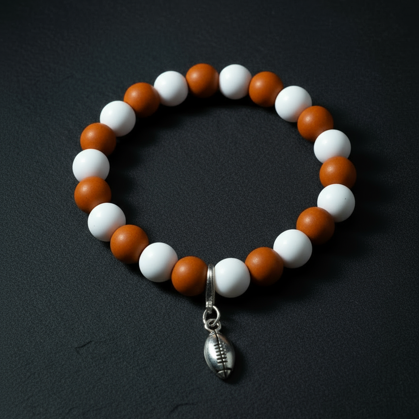 Football Spirit Bracelet - Handmade with Metal Charm (Silver)