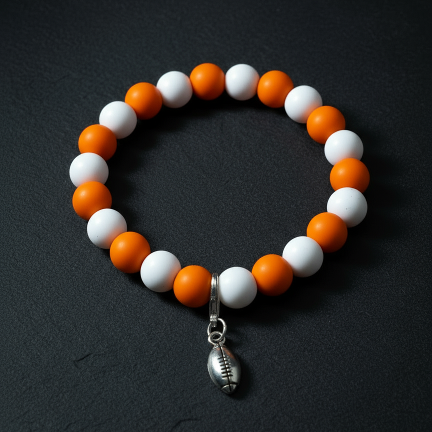 Football Spirit Bracelet - Handmade with Metal Charm (Silver)