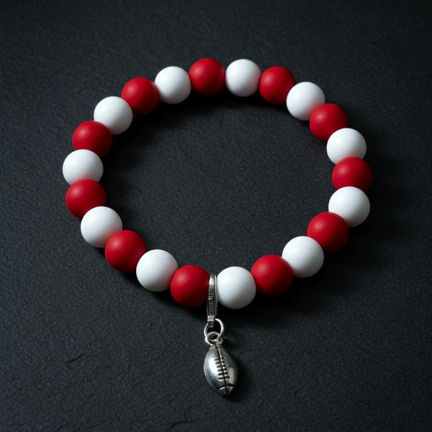 Football Spirit Bracelet - Handmade with Metal Charm (Silver)