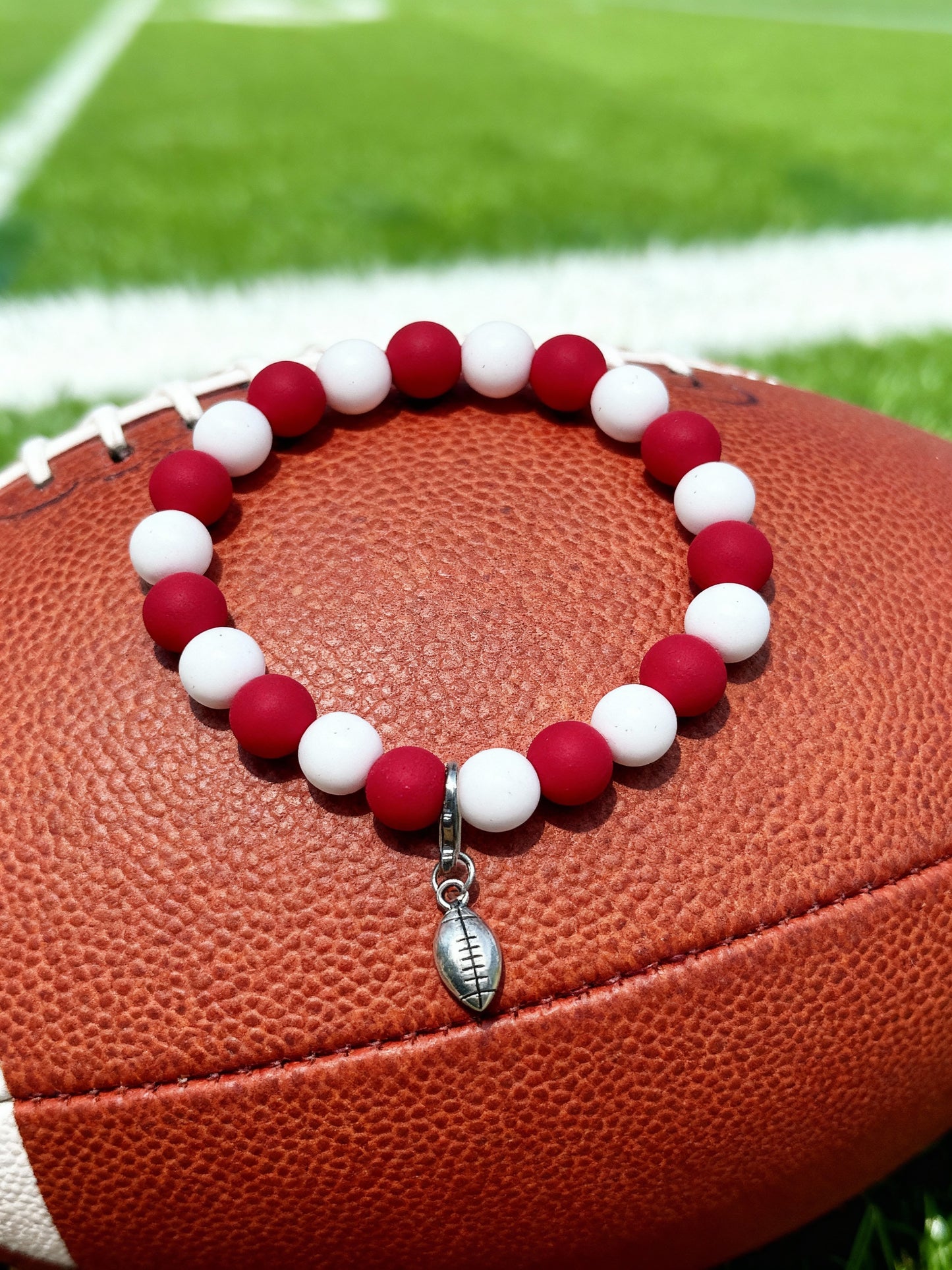 Football Spirit Bracelet - Handmade with Metal Charm (Silver)